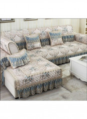 Non-Slip Lace Patchwork Soft Sofa Slipcover Blue/Beige/Brown