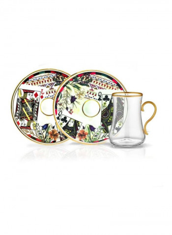 12-Piece Dervish Cup And Saucer Set Red/Green/Clear