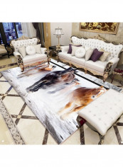 3D Horses Print Room Carpet Multicolour 120x160cm