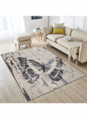 Butterfly Printed Floor Mat Beige/Grey/Black 120x160cm