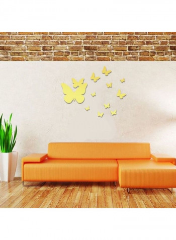 12-Piece Butterfly Design Wall Sticker Gold