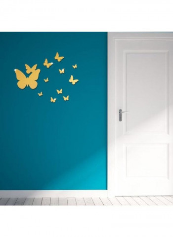 12-Piece Butterfly Design Wall Sticker Gold