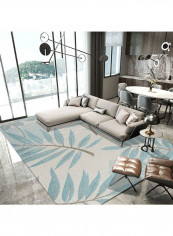 Fresh Style Leaf Printed Anti-Slip Floor Carpet Grey/Green 120x160cm