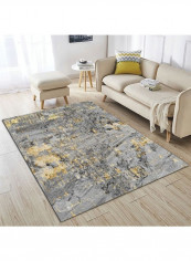 Abstract Printed Non-Slip Floor Mat Grey/Yellow 120x160cm