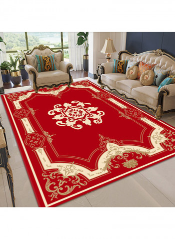 Anti-Slip Floral Rug Red/Beige 120x160cm