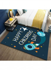 Happy Childrens Day Printed Floor Rug Blue/Green/Orange 120x160cm