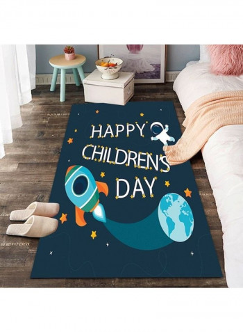 Happy Childrens Day Printed Floor Rug Blue/Green/Orange 120x160cm