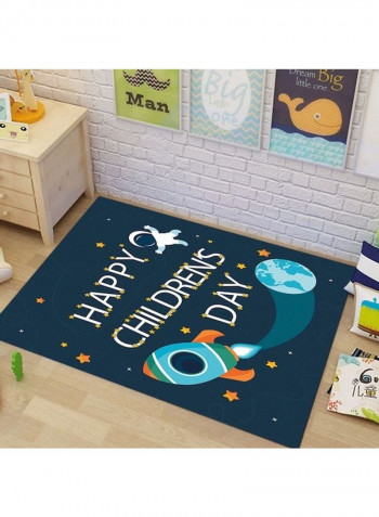 Happy Childrens Day Printed Floor Rug Blue/Green/Orange 120x160cm