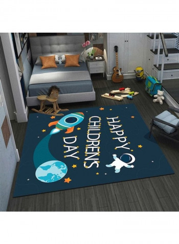Happy Childrens Day Printed Floor Rug Blue/Green/Orange 120x160cm