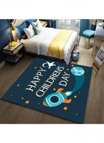 Happy Childrens Day Printed Floor Rug Blue/Green/Orange 120x160cm