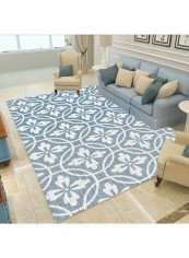 Geometry Flower Print Living Room Rug Blue/White 120 x 160cm
