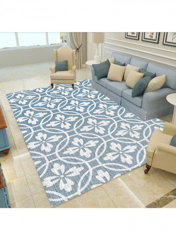 Geometry Flower Print Living Room Rug Blue/White 120 x 160cm