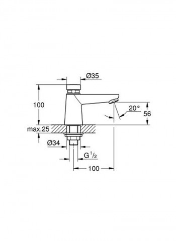 Self Closing Pillar Tap Chrome L 45 x W 100 x H 100millimeter