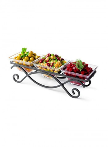 3-Piece Elegant Serving Bowl With Holder Set Clear/Black 8.15.113.8inch