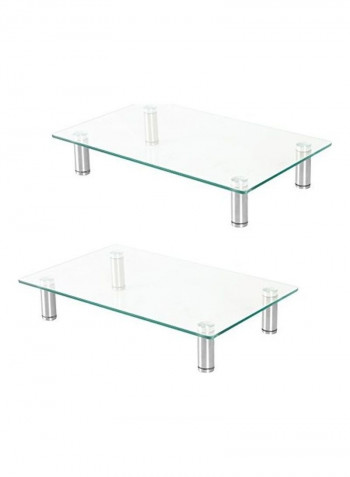 2-Piece Height Adjustable Glass Monitor Stands Clear/Silver