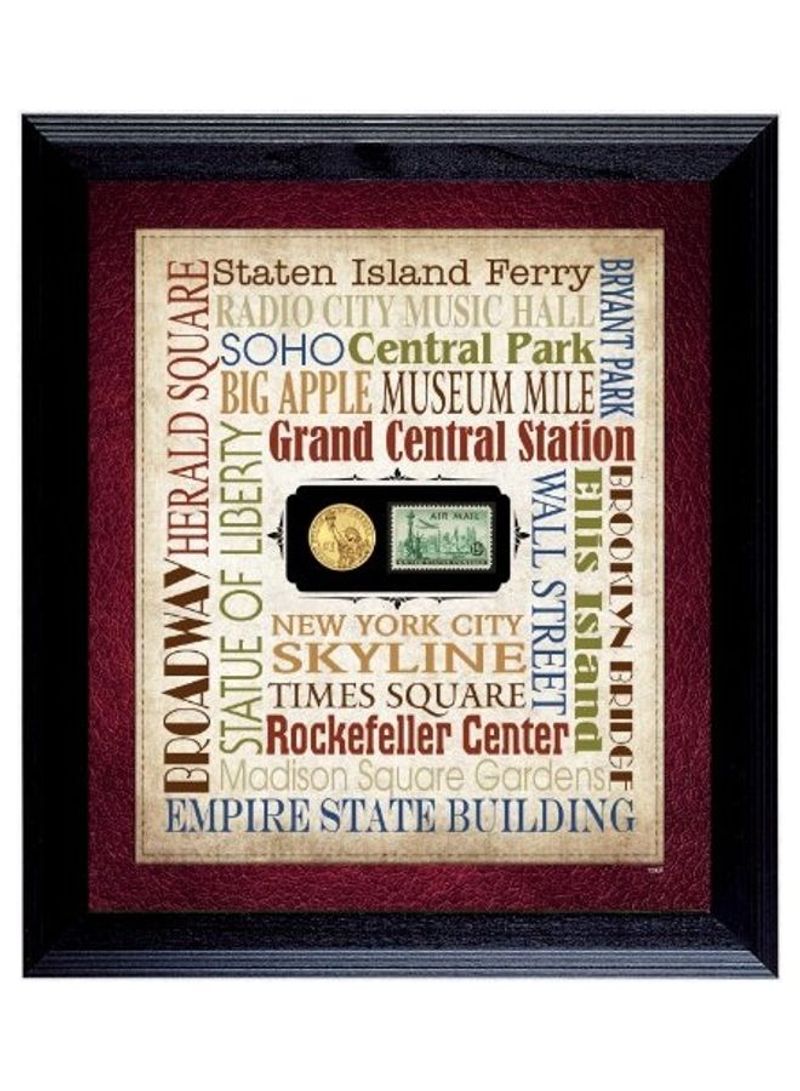 New York City Wall Frame with Coin And Stamp 16X14X1inch