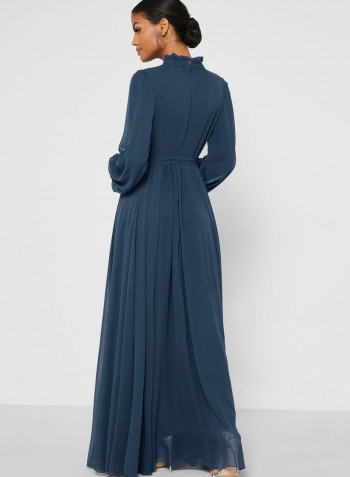 Pintuck Deatil Soft Belted Dress Blue