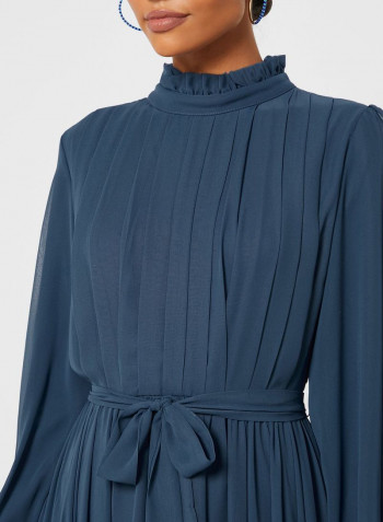 Pintuck Deatil Soft Belted Dress Blue