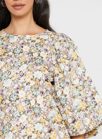 Wide Sleeve Floral Print Dress Multicolour