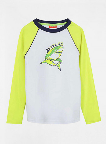 Boys Shark Print Long Sleeve T-Shirt أبيض/أخضر