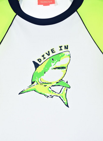 Boys Shark Print Long Sleeve T-Shirt أبيض/أخضر