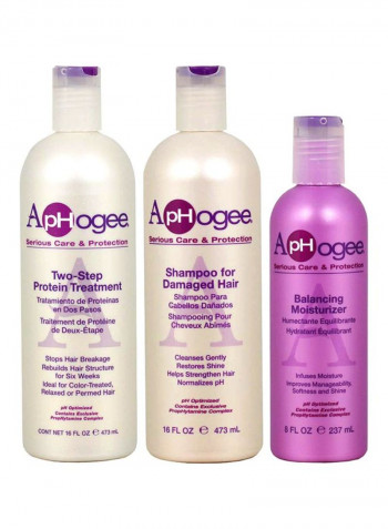 Pack Of 3 Two-step Protein Treatment With Damaged Hair And Balancing Moisturizer Shampoo 8ounce