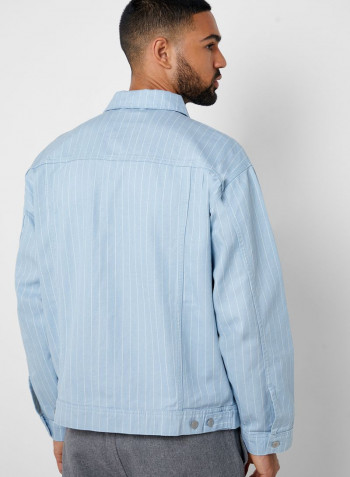 Striped Denim Oversized Jacket Blue