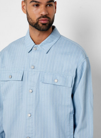 Striped Denim Oversized Jacket Blue
