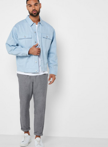 Striped Denim Oversized Jacket Blue