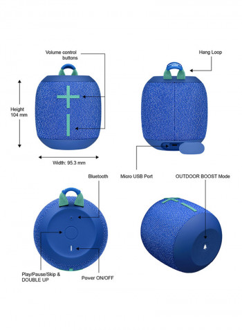 Wonderboom 2 Portable Wireless Bluetooth Speaker Bermuda Blue