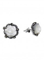 925 Sterling Silver Carved Rose Marcasite Style Pearl Stud Earrings reviews 925 Sterling Silver Carved Rose Marcasite Style Pearl Stud Earrings