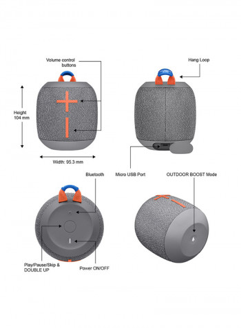 Wonderbooms 2 Wireless Speaker, Deep Bass, 360 ° Surround Sound, Waterproof, Long Battery Life Crushed Ice Grey