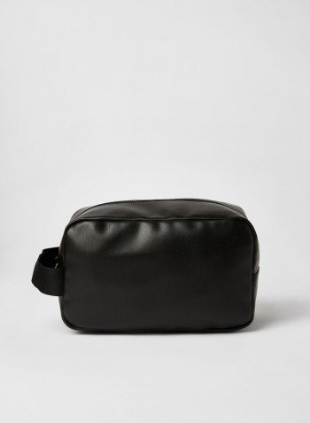 Faux Leather Logo Washbag أسود