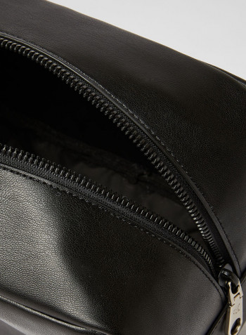 Faux Leather Logo Washbag Black
