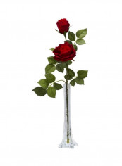 Silk Rose Artificial Flower With Tall Bud Vase Red/Green/Clear