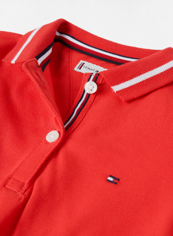 Baby/Kids Tipped Collar Polo Dress أحمر