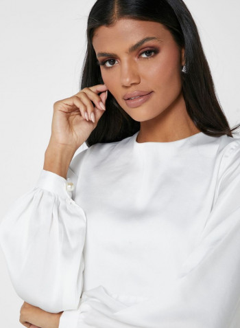 Tie Back Long Sleeve Top White
