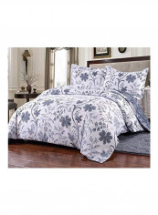 3-Piece Floral Printed Reversible Duvet Cover Set Polyester White/Blue King