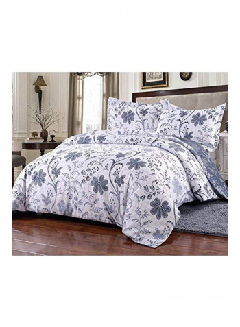 3-Piece Floral Printed Reversible Duvet Cover Set Polyester White/Blue King