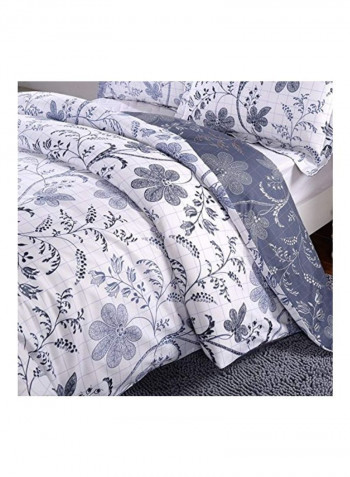 3-Piece Floral Printed Reversible Duvet Cover Set Polyester White/Blue King