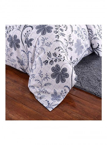 3-Piece Floral Printed Reversible Duvet Cover Set Polyester White/Blue King