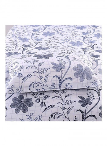3-Piece Floral Printed Reversible Duvet Cover Set Polyester White/Blue King