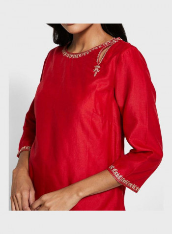 Cut Out Detail Tunic Red