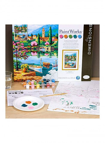 Village Lake Afternoon Painting Kit Green/Blue/Yellow