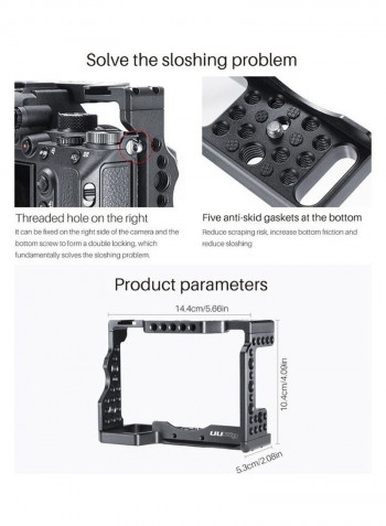Camera Cage Aluminum Alloy with Cold Shoe Mount Compatible Black