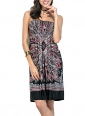 Fashion Pattern Strapless Beach Swim Dress Multicolor