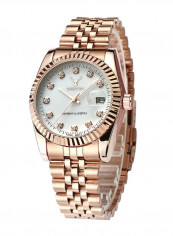 Women's Stainless Steel Creative Design Date Window Analog Watch 8666