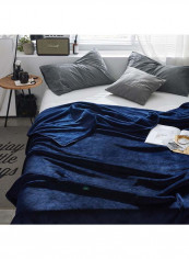 Solid Design Bed Blanket Cotton Dark Blue 200x230centimeter