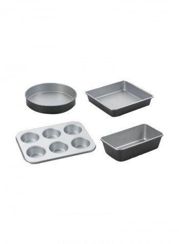 4-Piece Nonstick Bakeware Set Grey/Black Loaf Pan 9 inch, Square Cake Pan 9 inch, Round Cake Pan 9inch