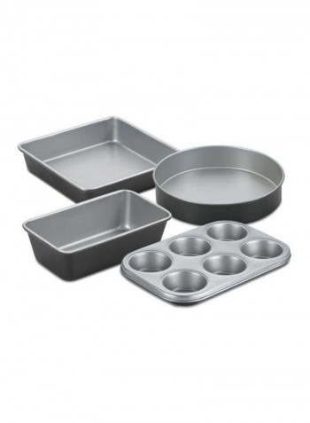 4-Piece Nonstick Bakeware Set Grey/Black Loaf Pan 9 inch, Square Cake Pan 9 inch, Round Cake Pan 9inch